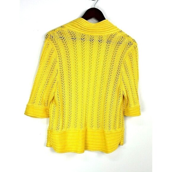 Peter Nygard Women Sz L Yellow Open Front Cropped Sweater Cardigan Open Knit U1 - Picture 6 of 10
